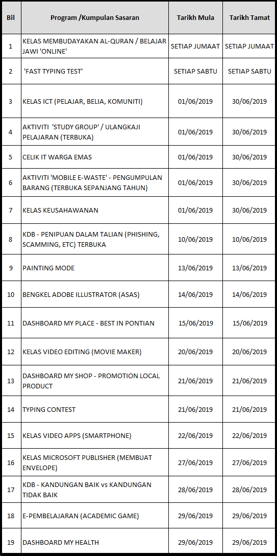JADUAL AKTIVTI JUN 2019