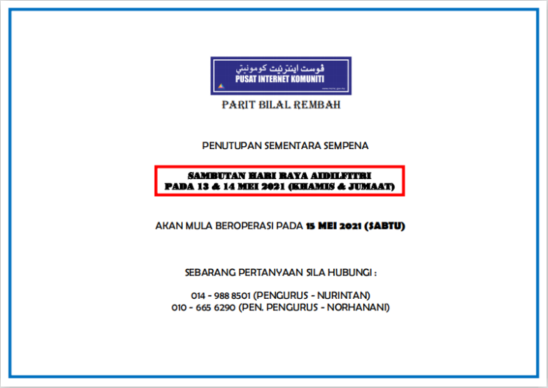 Notis Hari Raya 2021