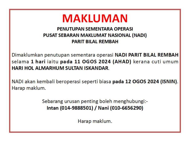 Notis Hari Hol Almarhum Sultan Iskandar 2024