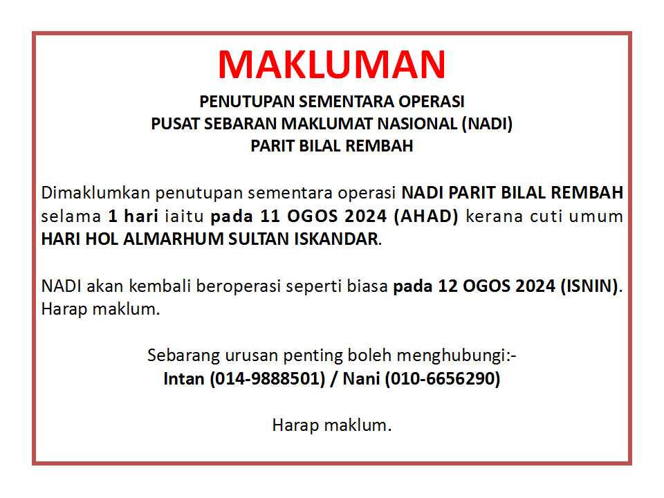 Notis Hari Hol Almarhum Sultan Iskandar 2024